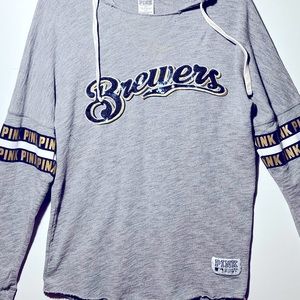 Pink Brand Hoodie gray with Brewers sequined embellished logo
